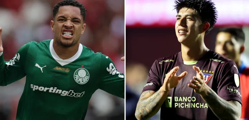 Jugadores de LDU y Palmeiras celebrando goles
