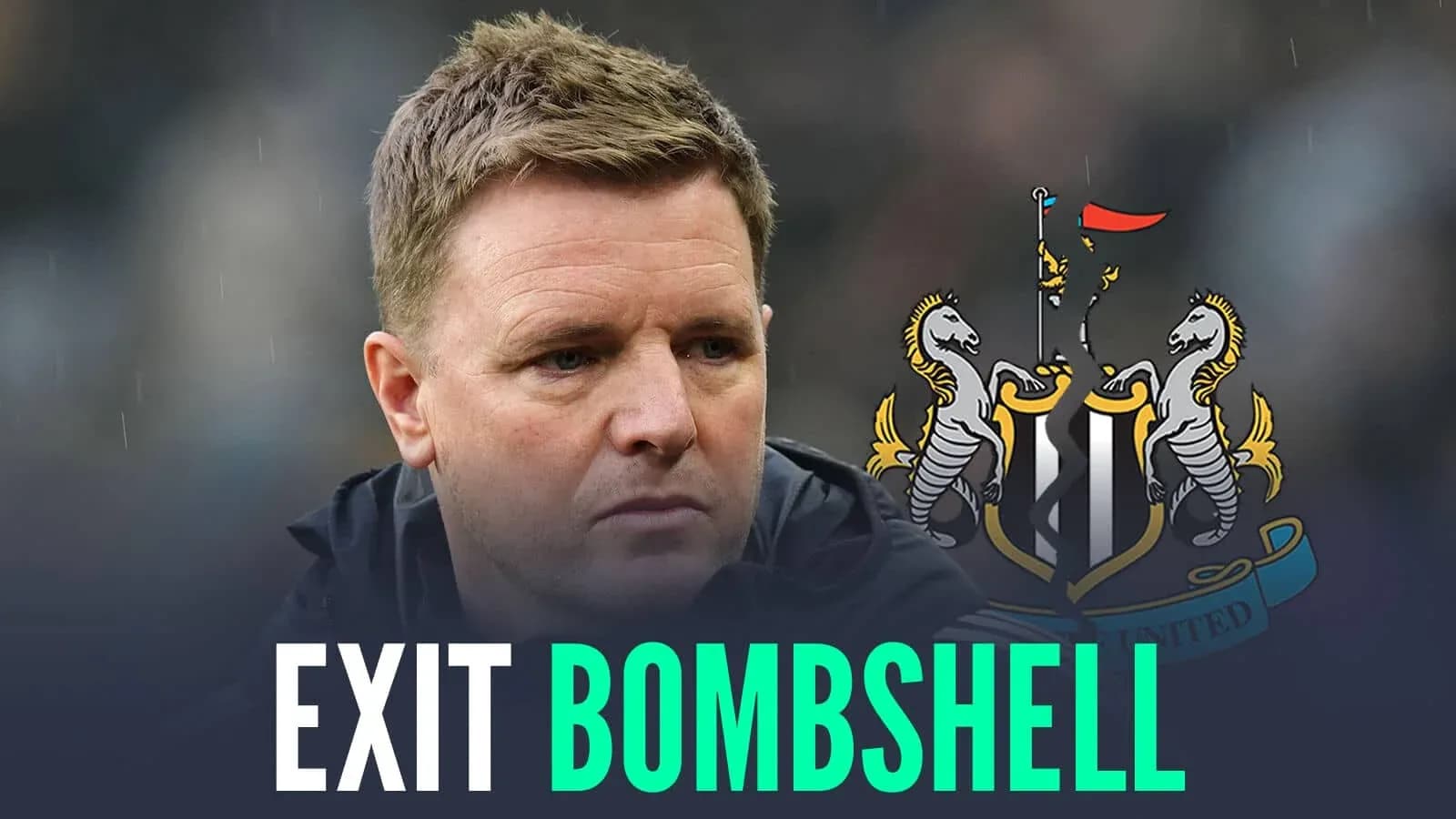 Entrenador de Newcastle con escudo del club de fondo