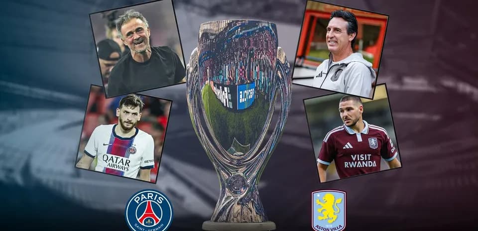 Trofeo de Supercopa con entrenadores y jugadores destacados
