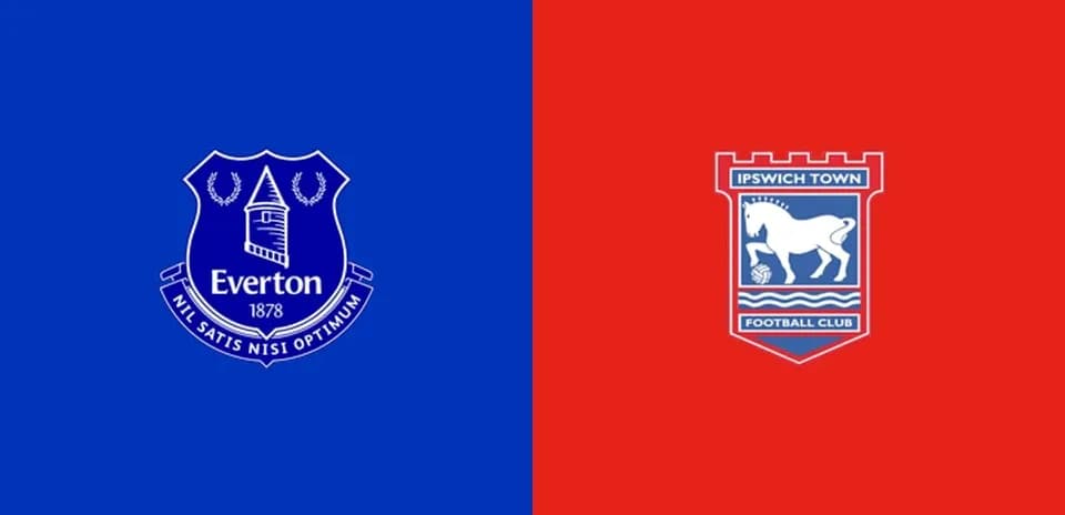 Logos de Everton e Ipswich Town en fondo de color