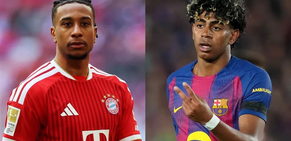 Jugadores de Bayern y Barcelona en campo de juego