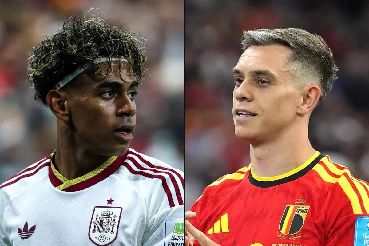 Jugadores de España y Bélgica en el partido