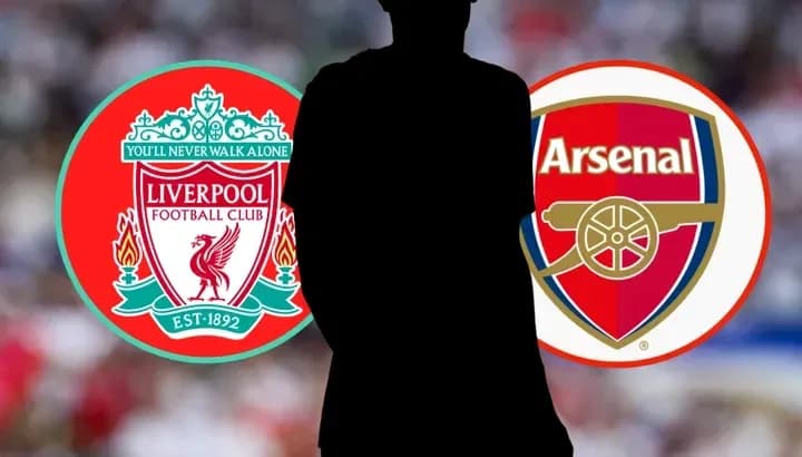 Silhouette between Liverpool and Arsenal logos