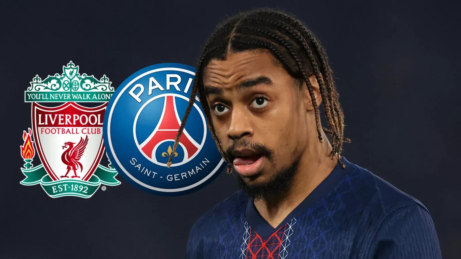 Jugador con camiseta de PSG y logos de clubes