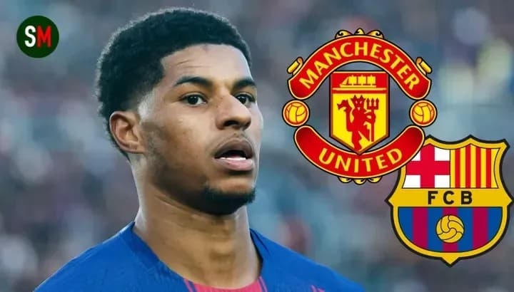 Jugador con escudos de Manchester United y Barcelona