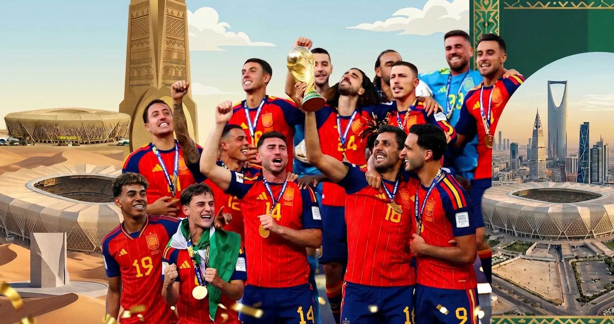 Jugadores de España celebrando la victoria en el Mundial