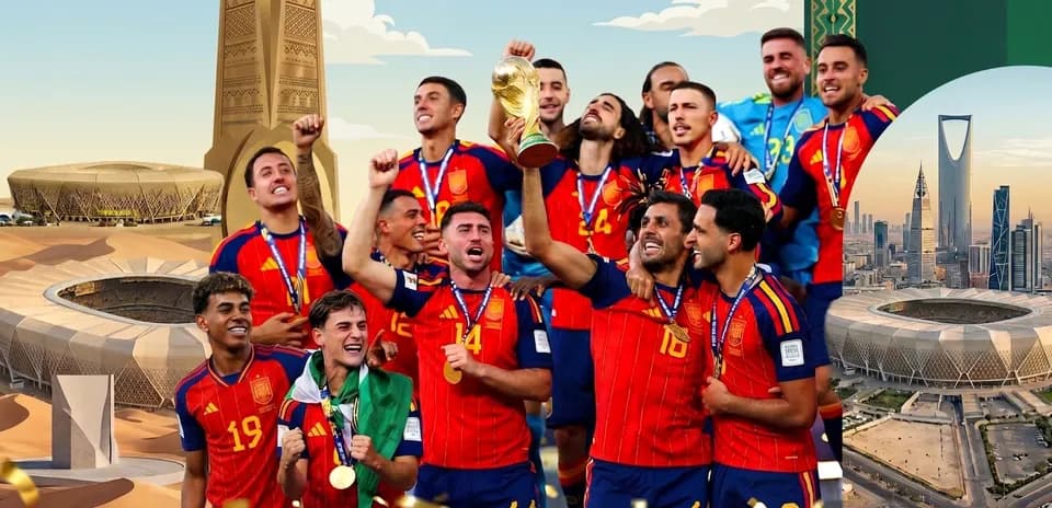 Jugadores de España celebrando la victoria en el Mundial