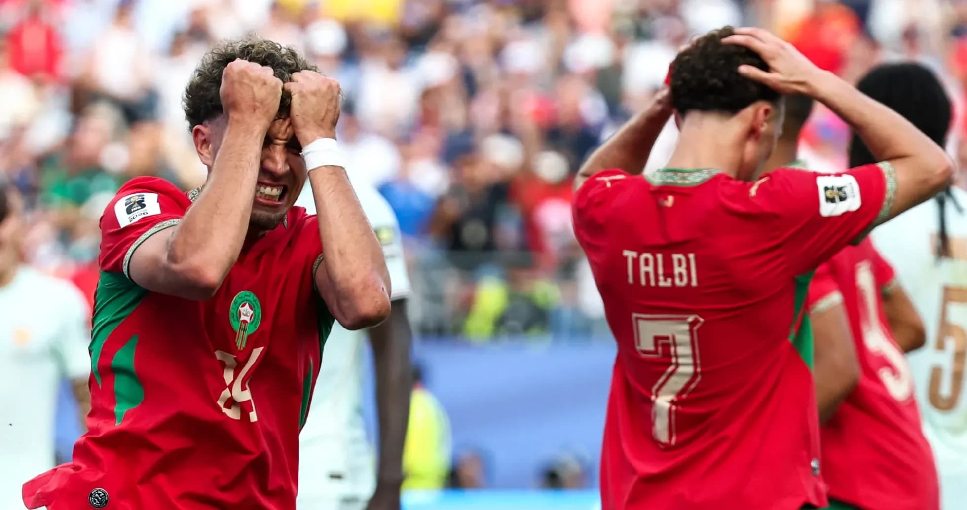 Jugadores de Marruecos reaccionando tras una jugada