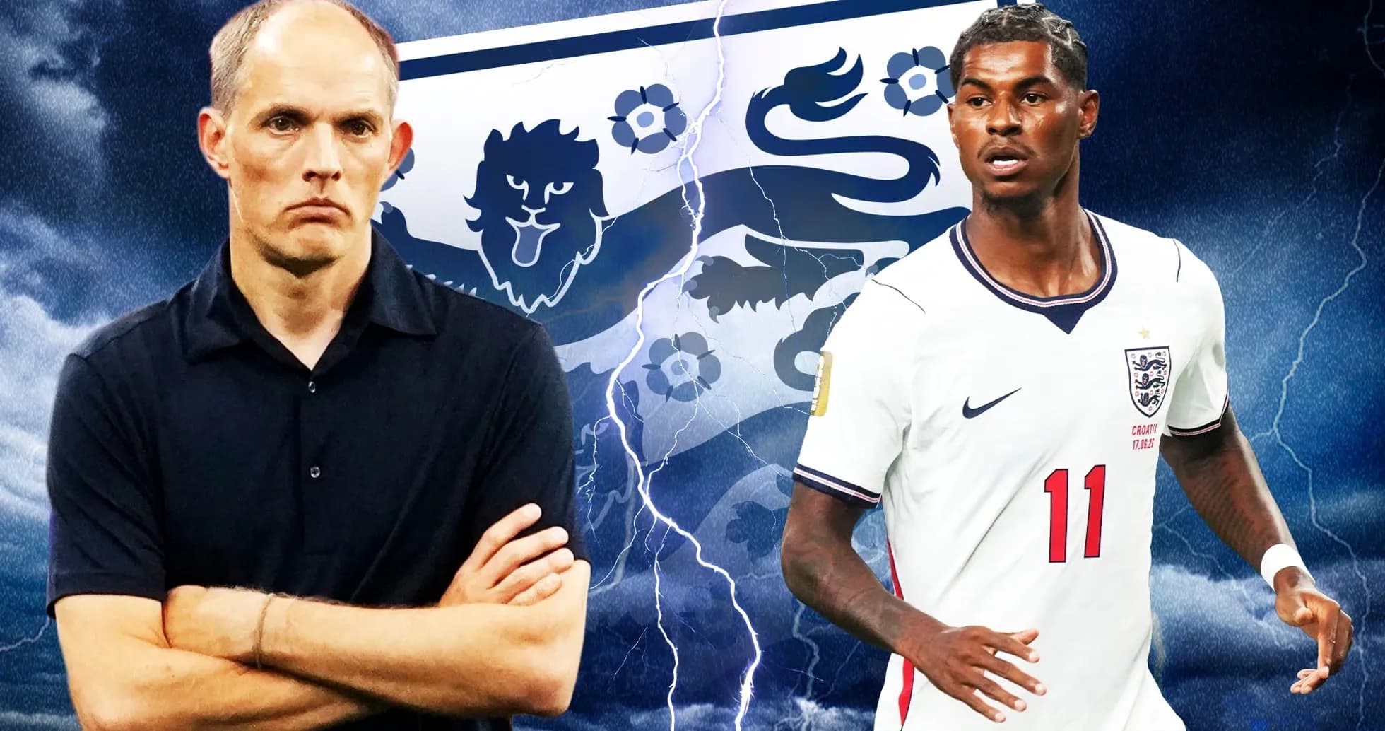 Entrenador y jugador de Inglaterra frente a fondo dramático