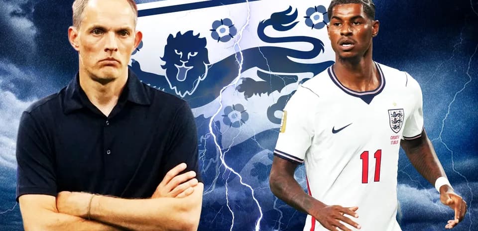 Entrenador y jugador de Inglaterra frente a fondo dramático