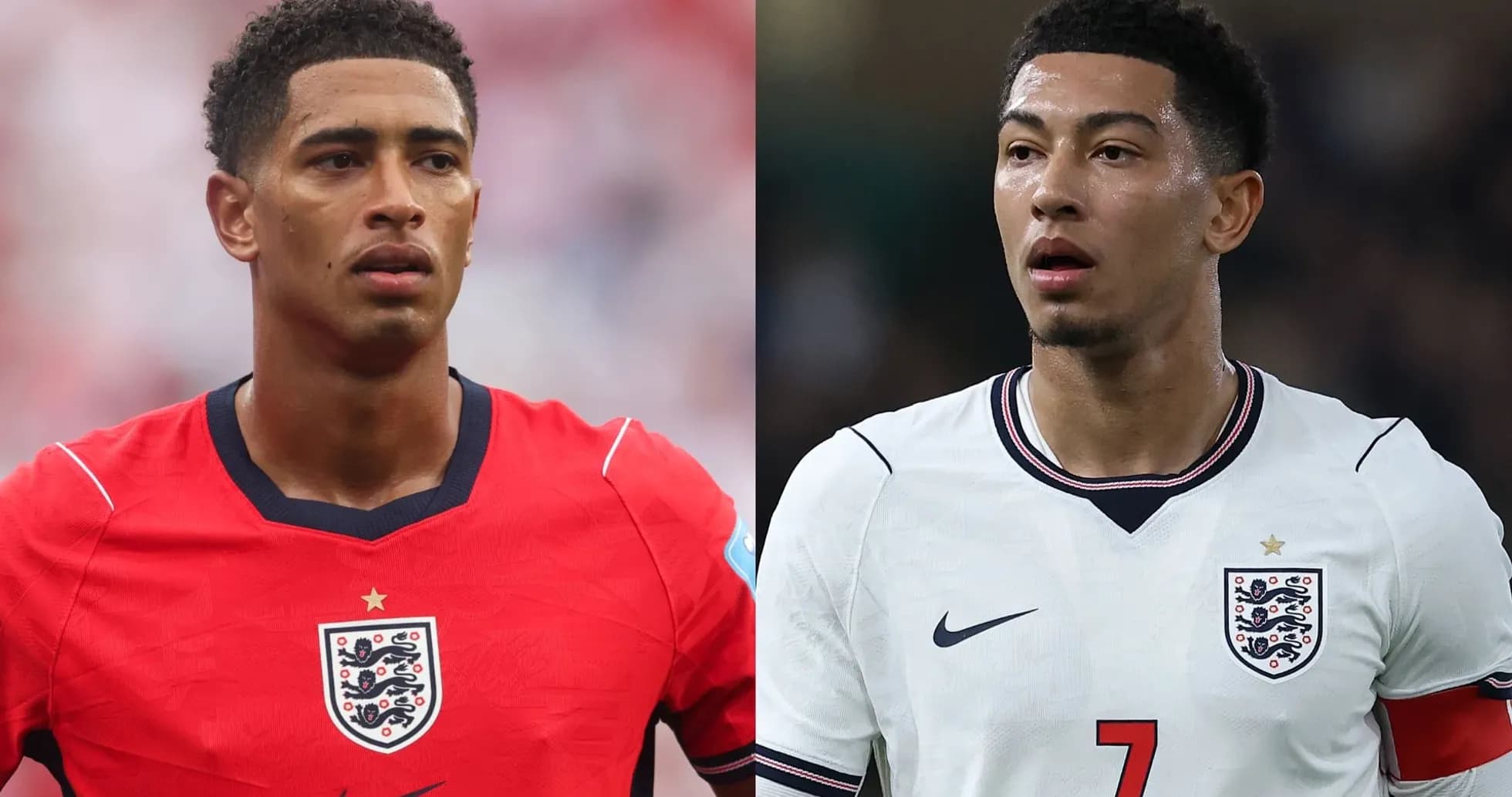 Dos jugadores de Inglaterra en uniformes diferentes