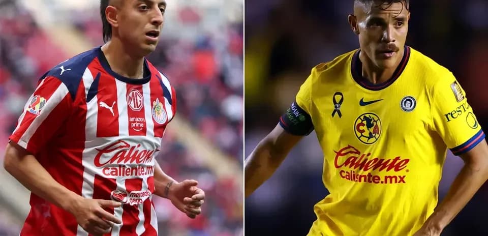 Jugadores de Chivas y América en acción