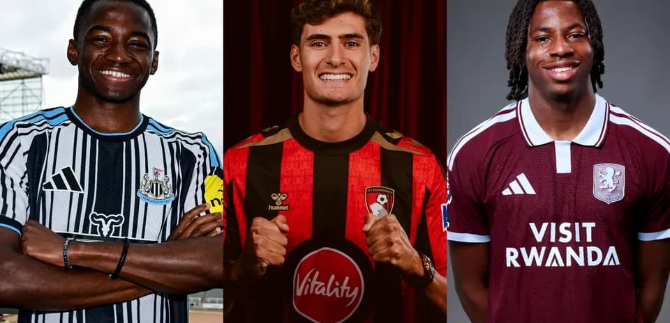 Tres jugadores de fútbol en camisetas de sus equipos