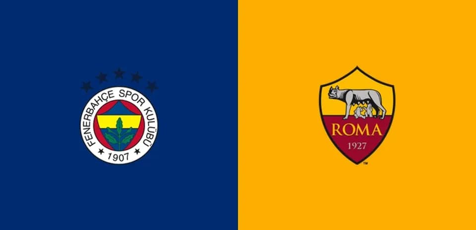 Escudos de Fenerbahçe y Roma en fondo colorido