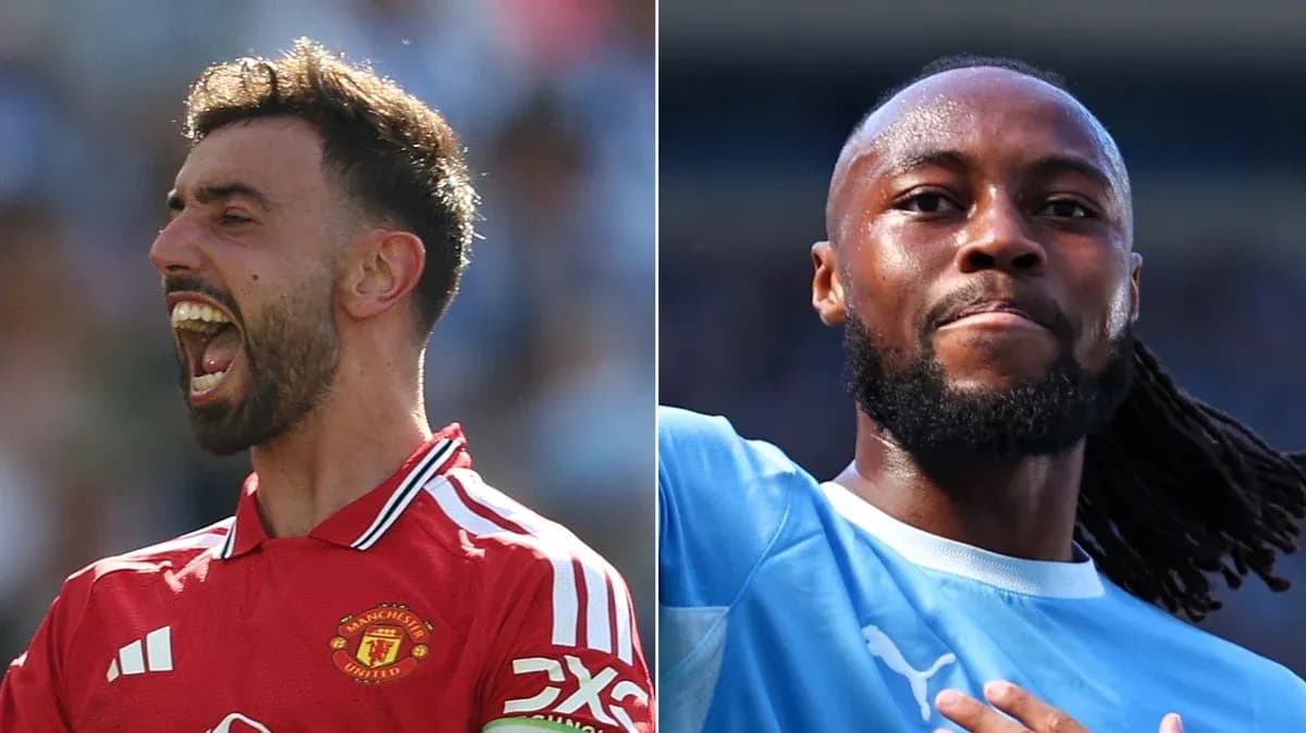 Jugadores de Manchester United y Manchester City celebrando