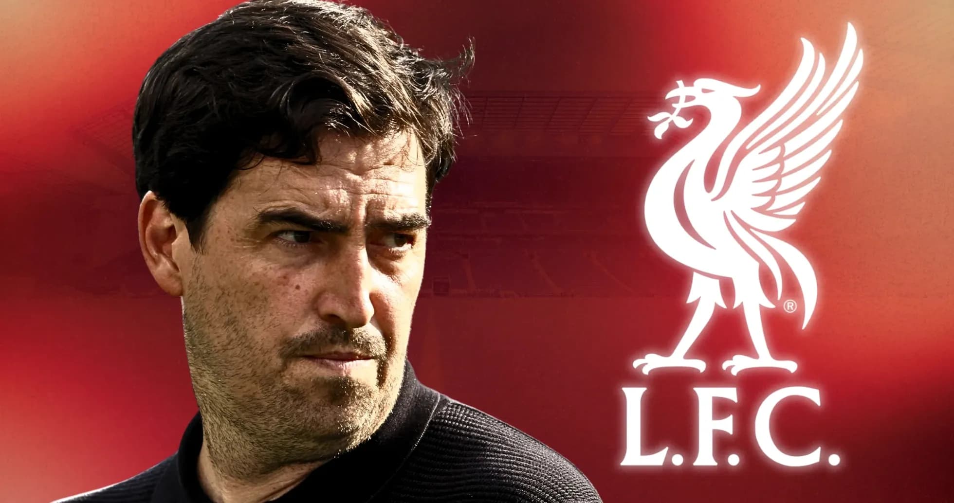 Entrenador con logo de Liverpool de fondo Entrenador con logo de Liverpool de fondo