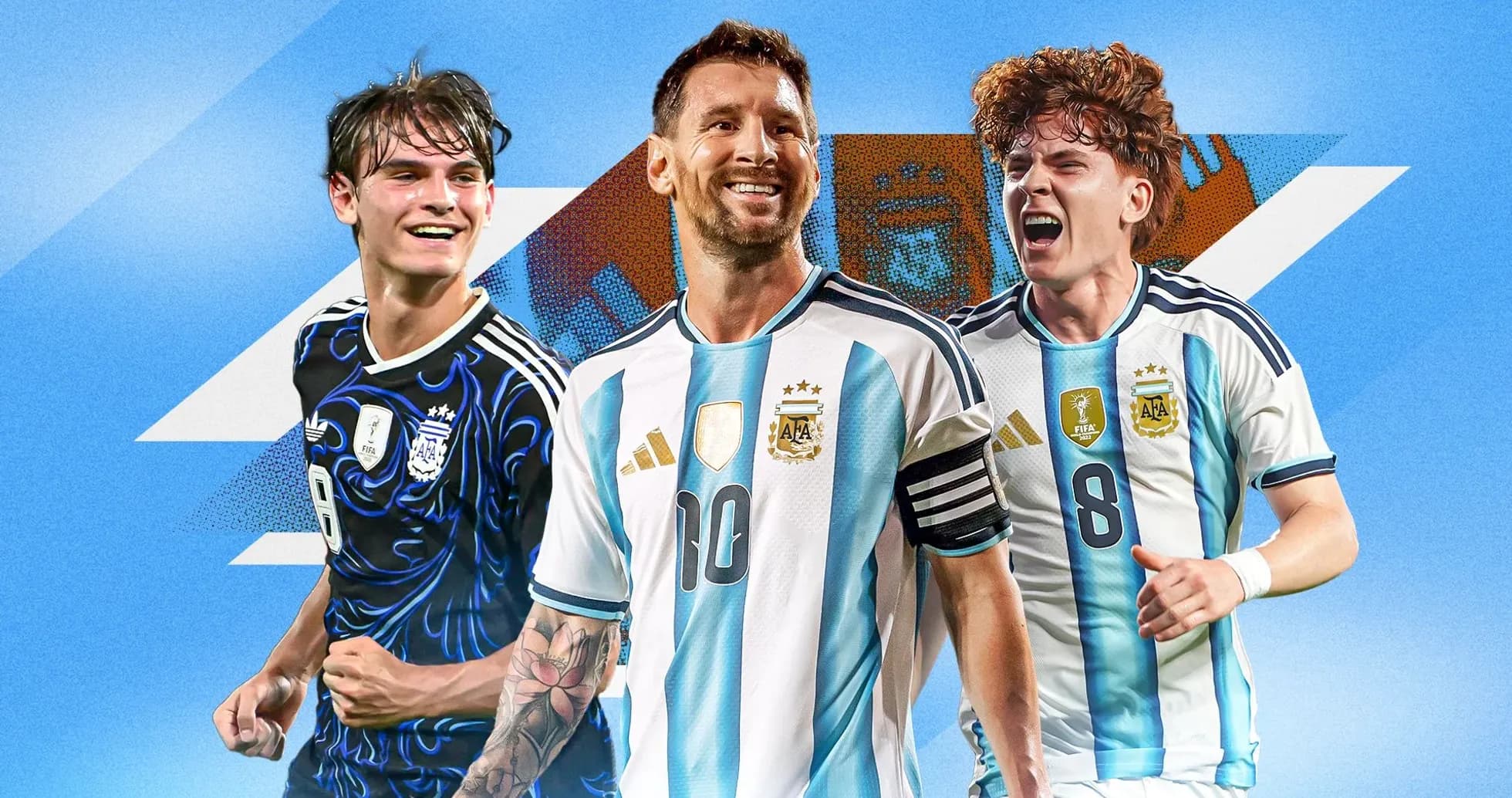 Jugadores argentinos sonriendo en fondo azul Jugadores argentinos sonriendo en fondo azul