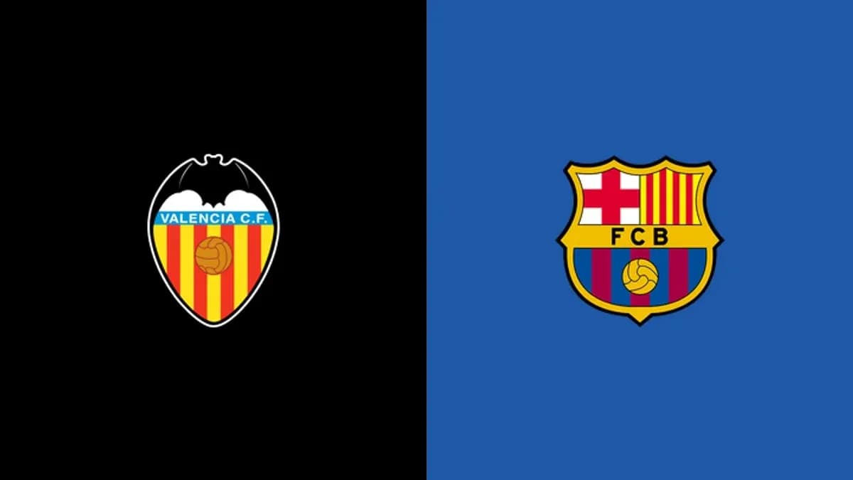 Escudos de Valencia C.F. y FCB en fondo negro y azul Escudos de Valencia C.F. y FCB en fondo negro y azul