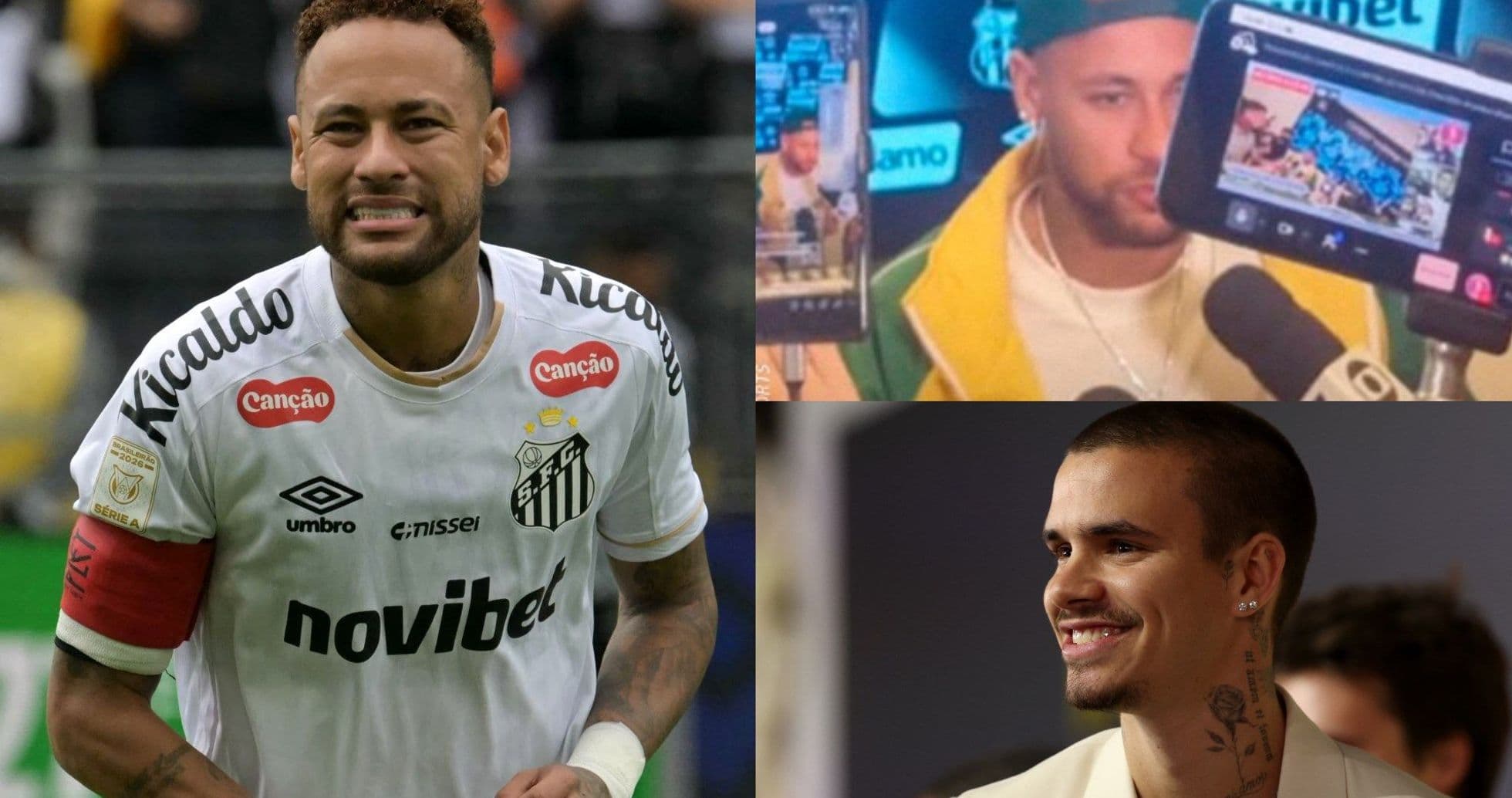 Neymar en campo, conferencia y otro hombre sonriendo Neymar en campo, conferencia y otro hombre sonriendo