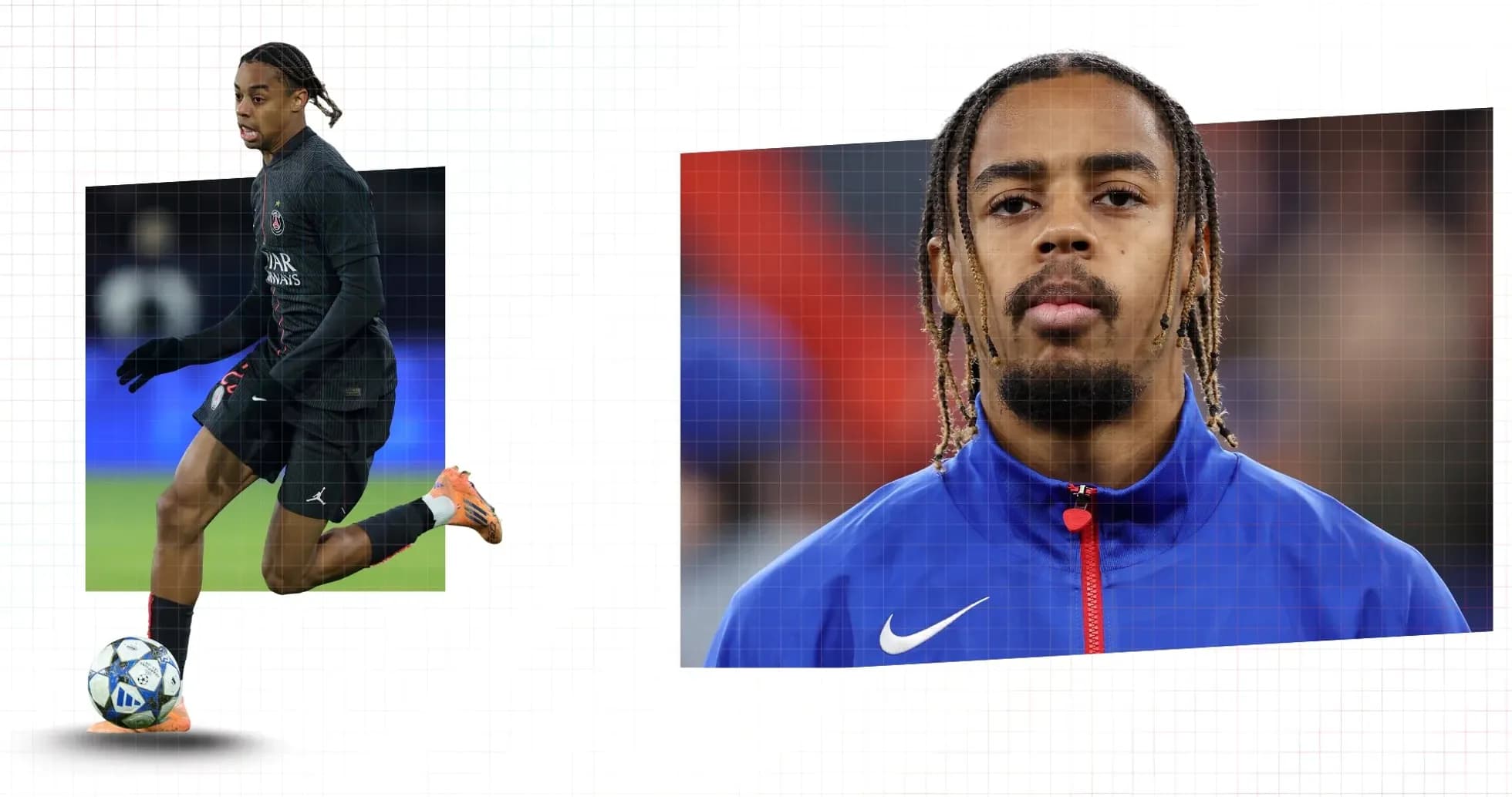 Jugador de fútbol en acción y retrato Jugador de fútbol en acción y retrato