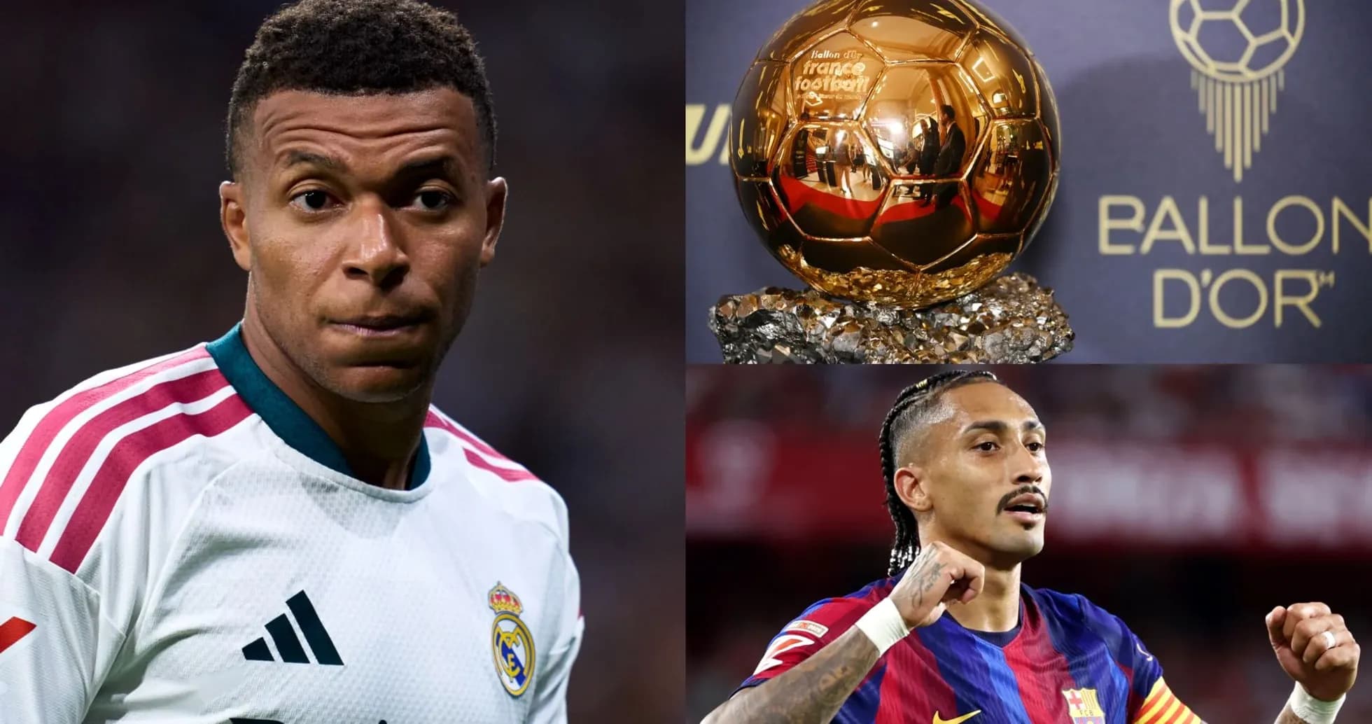 Kylian Mbappé, Ballon d'Or trophy, and player celebrating Kylian Mbappé, Ballon d'Or trophy, and player celebrating