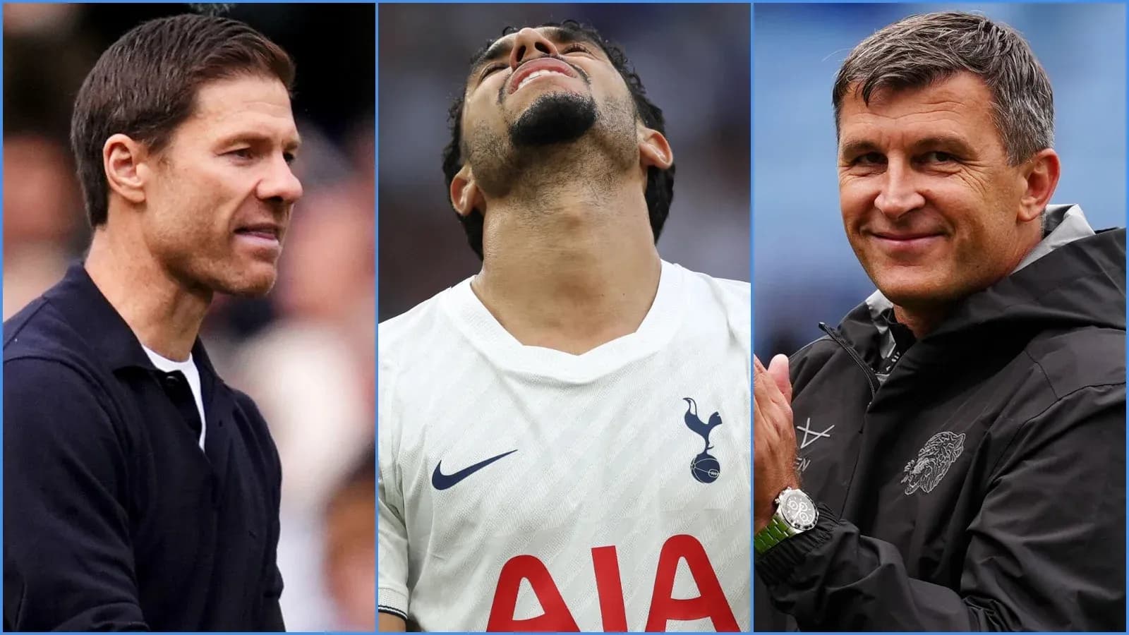 Tres personas en el fútbol, dos entrenadores y un jugador Tres personas en el fútbol, dos entrenadores y un jugador