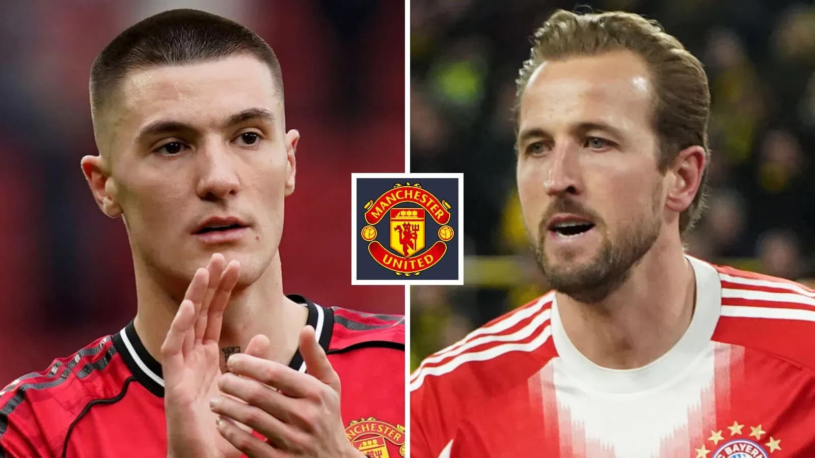 Jugadores de fútbol en camisetas de Manchester United y Bayern Jugadores de fútbol en camisetas de Manchester United y Bayern