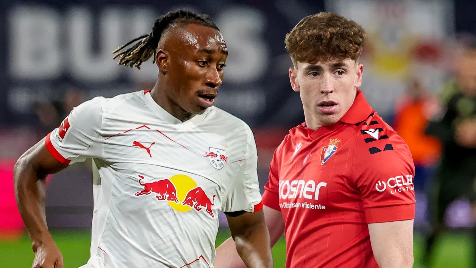 Jugadores de RB Leipzig y Osasuna en acción Jugadores de RB Leipzig y Osasuna en acción