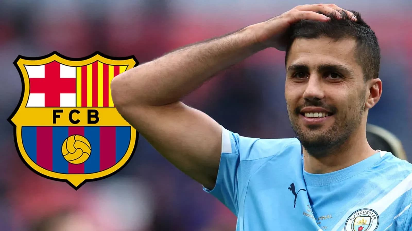 Jugador de fútbol con camisetas de Barcelona y Manchester City Jugador de fútbol con camisetas de Barcelona y Manchester City