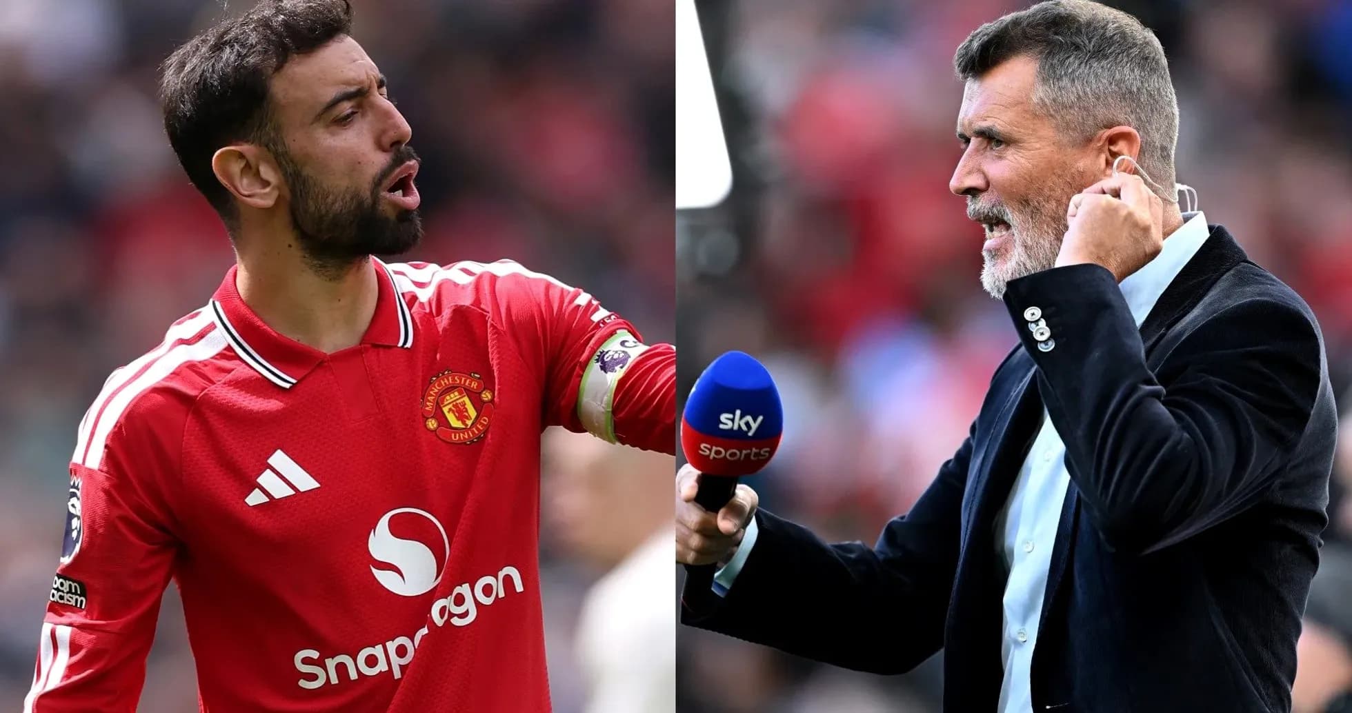Bruno Fernandes y Roy Keane en el estadio Bruno Fernandes y Roy Keane en el estadio