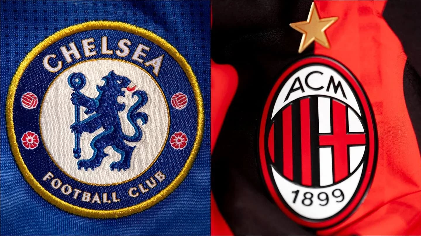 Escudos de Chelsea FC y AC Milan en camisetas Escudos de Chelsea FC y AC Milan en camisetas