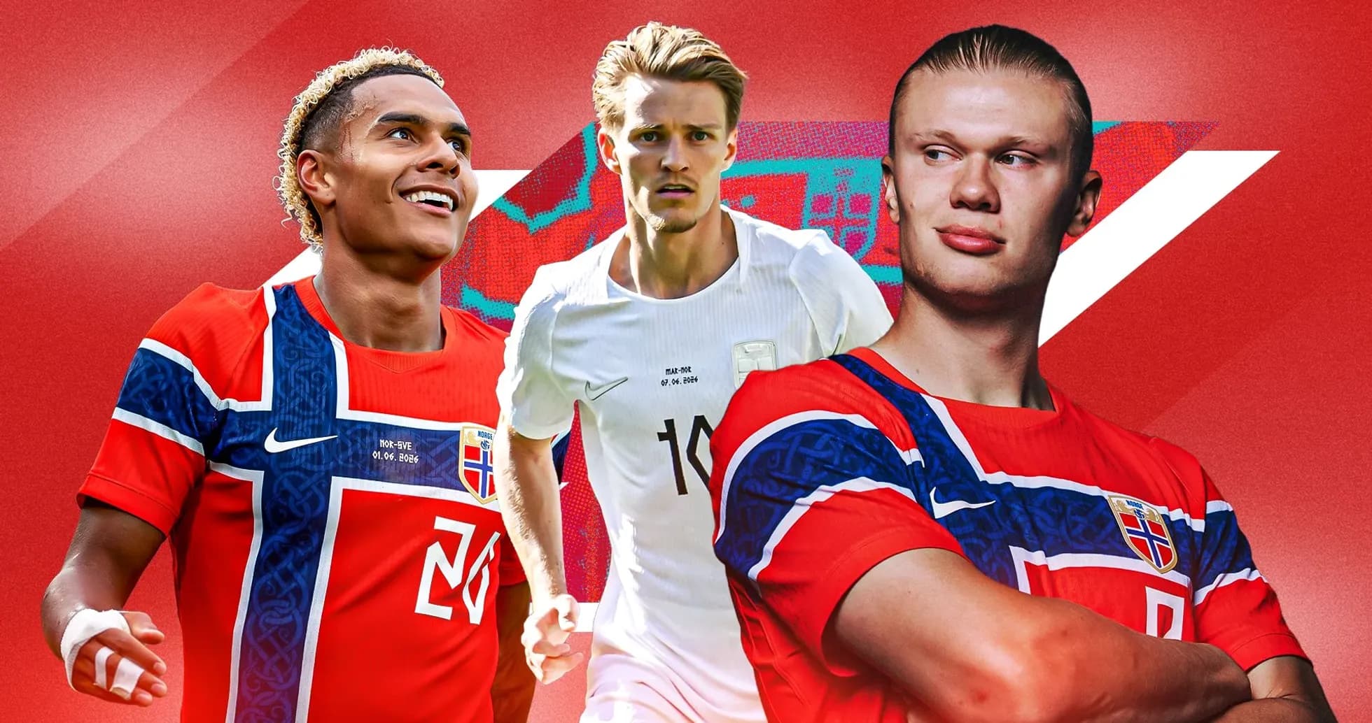 Tres jugadores noruegos en camisetas de fútbol Tres jugadores noruegos en camisetas de fútbol