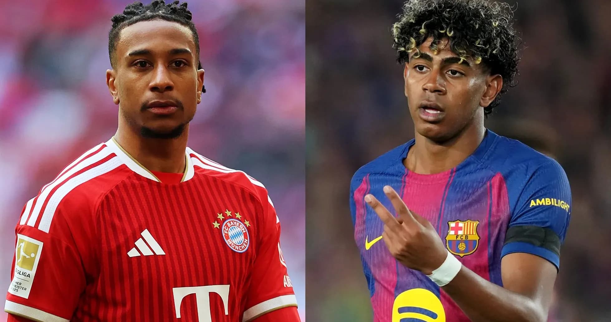 Jugadores de Bayern y Barcelona en campo de juego Jugadores de Bayern y Barcelona en campo de juego