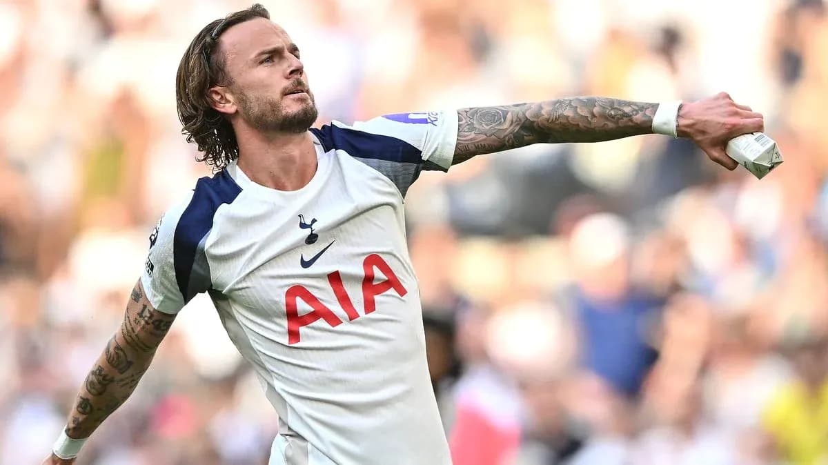Jugador de Tottenham lanzando un paquete durante el partido Jugador de Tottenham lanzando un paquete durante el partido
