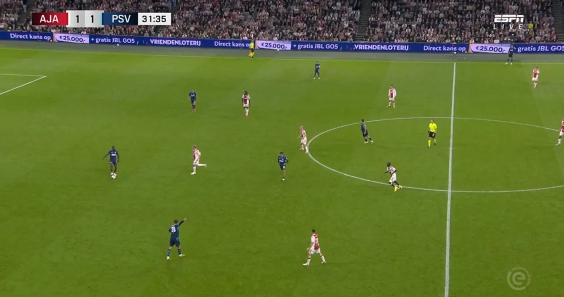Jugadores de Ajax y PSV en el campo durante partido Jugadores de Ajax y PSV en el campo durante partido