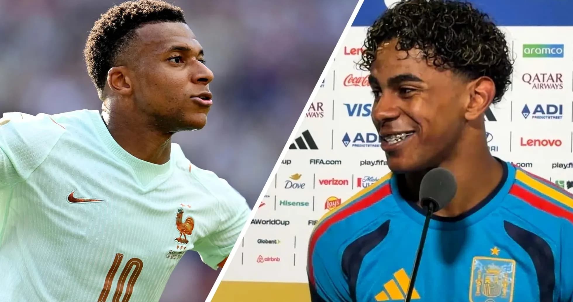 Mbappé y jugador español en conferencia Mbappé y jugador español en conferencia