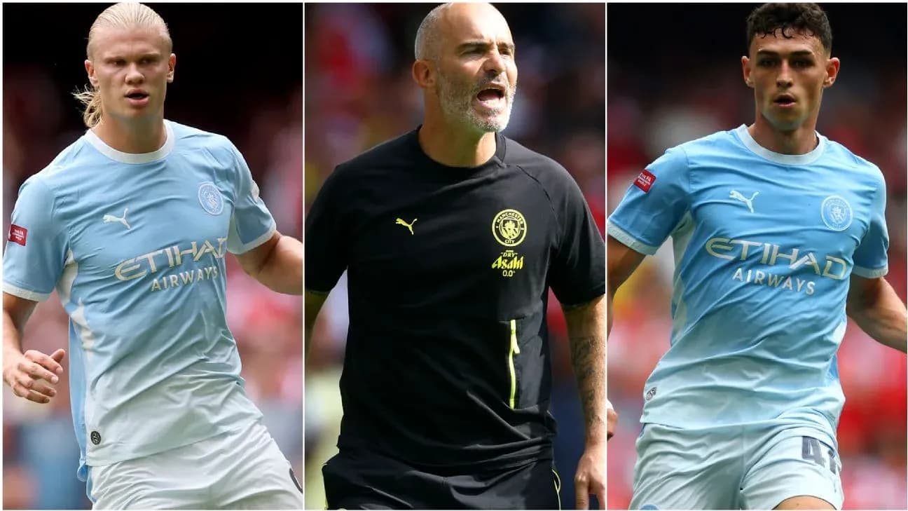 Jugadores de Manchester City en acción durante partido Jugadores de Manchester City en acción durante partido