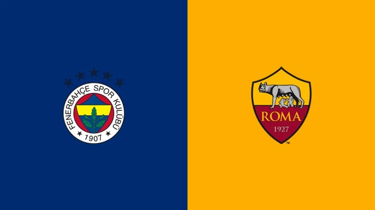 Escudos de Fenerbahçe y Roma en fondo colorido Escudos de Fenerbahçe y Roma en fondo colorido